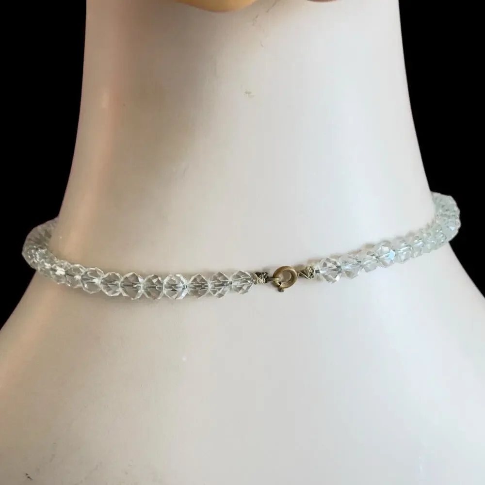 14” Faceted Crystal Beaded Necklace Choker Vintage 1940s Flowergirl